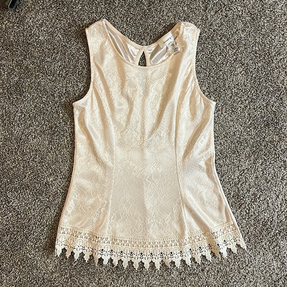 Cream Satin Lace Tank Top Size Medium with detail trim